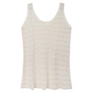 swx studio 织物之美 度假风天丝亚麻镂针织空吊带背心1143