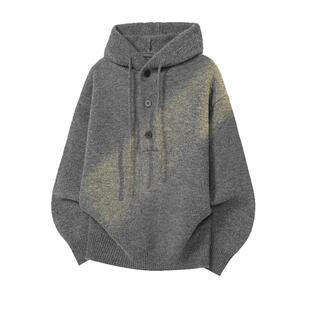 红星独角兽刺绣开衫卫衣男高级感条纹落肩慵懒感秋冬时尚连帽外套