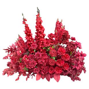 婚庆中式红色路引装饰仿真地排花kt板挂花订婚宴布置假花婚礼花艺