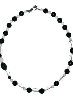 黑玛瑙白水晶浪漫手工串珠项链