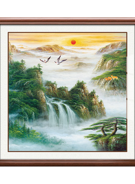流水生财客厅玄关风景招财装饰画
