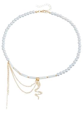 Norns欧美简约高级感蛇形吊坠流苏仿珍珠圆柱拼接锁骨链时尚项链