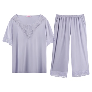 Bonny/博尼睡衣套装家居服睡裙夏季轻薄透气面料蕾丝两件套冰丝