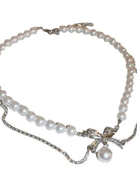 浪漫出逃~双层蝴蝶结珍珠项链女款轻奢小众优雅贵气锁骨链颈链潮