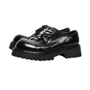 优100复古水洗马皮男士真皮潮流暗黑休闲大头皮鞋增高厚底德比鞋