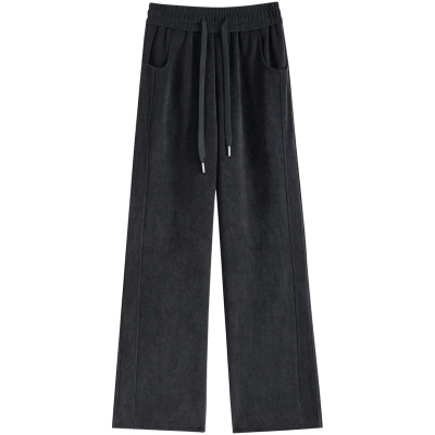 防风裤女直筒休闲灰色灯芯绒裤子