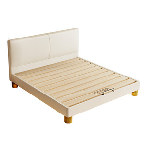 小户型纯实木薄床头床燕尾榫奶油风静音双人床榫卯结构可定制尺寸