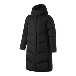 李宁长款羽绒服男款冬季过膝黑色保暖加厚鸭绒外套连帽防风羽绒衣