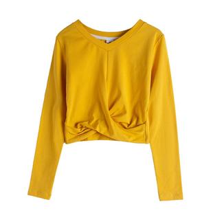 白色短款上衣女V领长袖t恤2025春秋冬打底衫女内搭紧身高腰露脐装