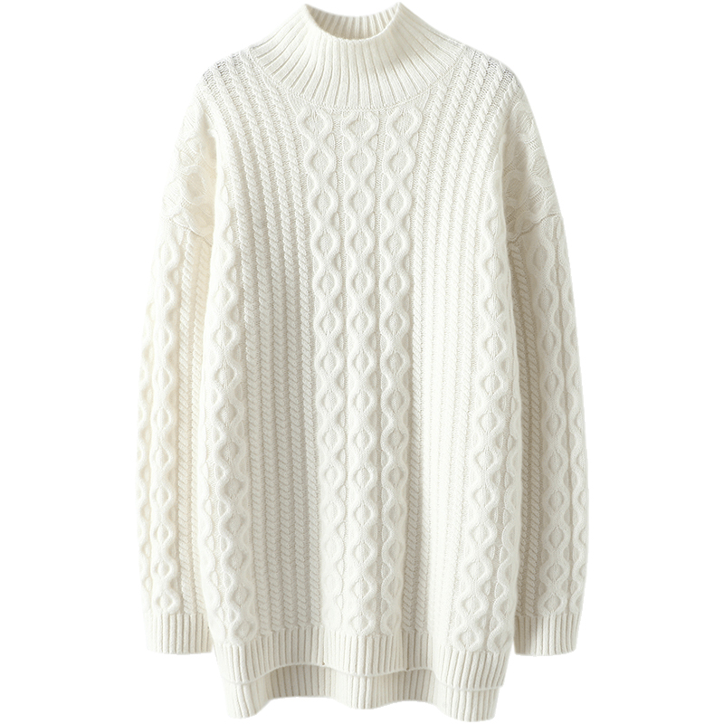 启超美到哭泣~半高领羊绒衫女100纯山羊绒加厚宽松中长款毛衣女冬