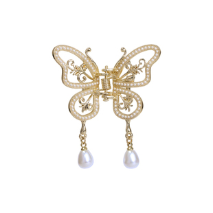 法式超仙珍珠蝴蝶发夹后脑勺半扎马尾发饰超好看的气质韩版小抓夹