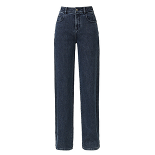 逸阳复古厚绒直筒牛仔裤女冬季新款加厚保暖显瘦窄版阔腿长裤