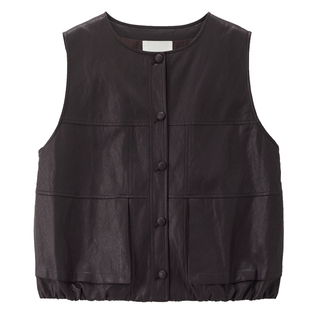 设计师款佐丹奴无袖皮衣背心女装新款圆领仿皮质马甲外套18375522