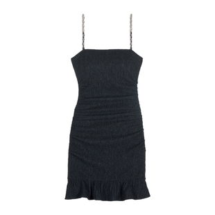 bash法式小黑裙链条吊带短裙气质连衣裙新年抹胸晚会礼服1E23OLE