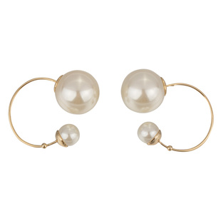 奥米迪奥韩版双珍珠网红耳钉双面大小弯钩银耳环女气质高级感耳坠