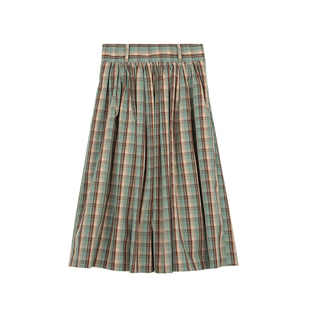 BLANK LABEL纯棉色织格子抽褶a字半身裙女2025春秋季简约百褶裙子
