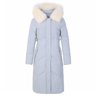 冬季防寒服小个子毛领加厚收腰显瘦修身中长款羽绒服外套90白鸭绒