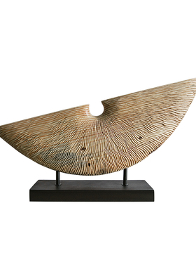 半月型木雕样板房玄关装饰摆件