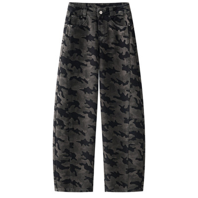 雅鹿迷彩弯刀牛仔裤女春2026新款