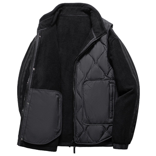 一衣三穿鹅绒羽绒服男款冬季加厚摇粒绒工装棉衣外贸男装棉服外套