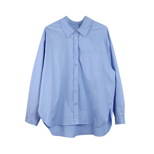 最小的海宽松蓝色衬衫女设计感小众外套衬衣夏季打底叠穿长袖上衣