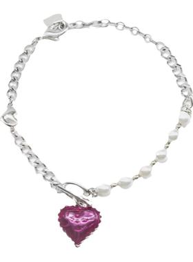 SAHI心形手链珍珠古巴链双拼