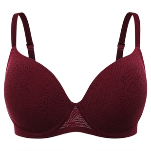 【斑纹蕾丝】遐小青提内衣女安哥拉红色光面无痕聚拢大胸显小文胸