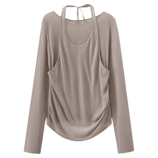 SETTE SEVEN·2025年秋季新款挂脖假两件显瘦百搭长袖针织上衣女