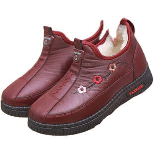 新款羊毛棉鞋女加绒加厚老北京棉靴女中老年妈妈鞋皮面防水雪地靴