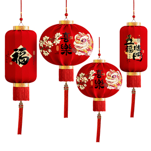 2026马过年醒狮红灯笼挂饰新款大门口一对免插电新年春节阳台装饰