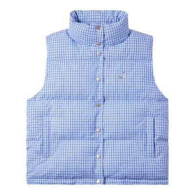 PSO Brand 女装蓝色格子马甲保暖棉衣外套立领坎肩背心棉服女款