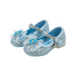 迪士尼冰雪奇缘艾莎公主女童水晶鞋2026春款表演鞋子儿童软底皮鞋