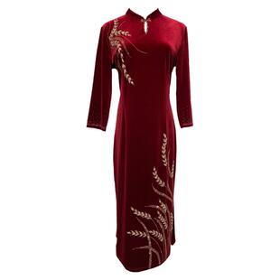 高端妈妈婚宴礼服年轻金丝绒新中式旗袍裙女儿出嫁婚礼敬酒服日常