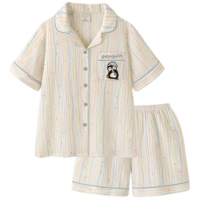 睡衣女款夏纯棉纱布短袖家居服