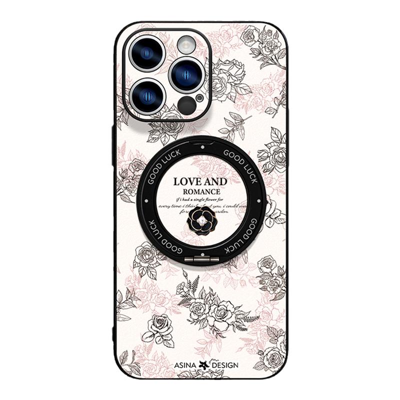 玫瑰花语适用iPhone17Promax手机壳新款ip15磁吸带支架苹果16Pro保护套支点网红14高级感的Ho3女13pm全包ins