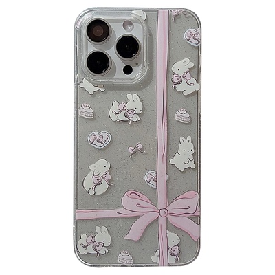 glitter Cartoon Bow Rabbit clear soft case 适用 iphone 11 12 13 14 15 16 plus 17 pro max