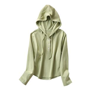 女士卫衣女款2024新款时尚百搭短款弧形小个子连帽卫衣女春秋薄款