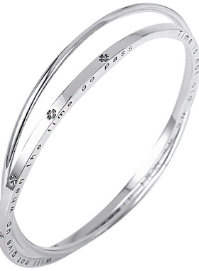 四叶草9999纯银手镯女闭口时尚个性日韩学生泰银复古手环足银镯子