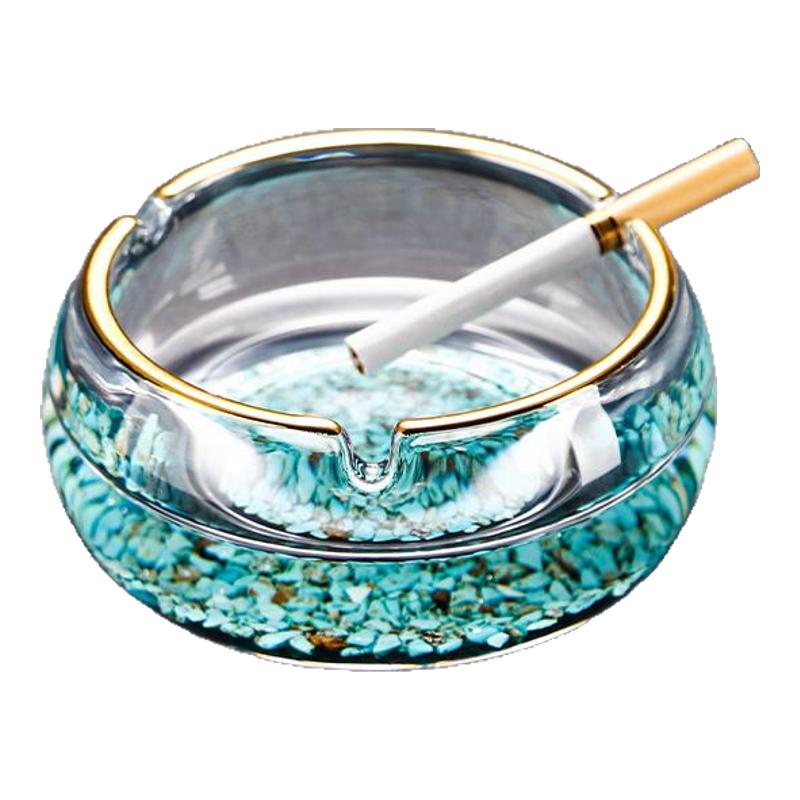 德国轻奢高端金箔绿松石烟灰缸家用水晶玻璃烟缸客厅茶几创意摆件