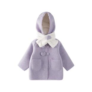 MOMOCO/玛米玛卡女童加绒加厚呢大衣2025冬季新款中大童保暖外套