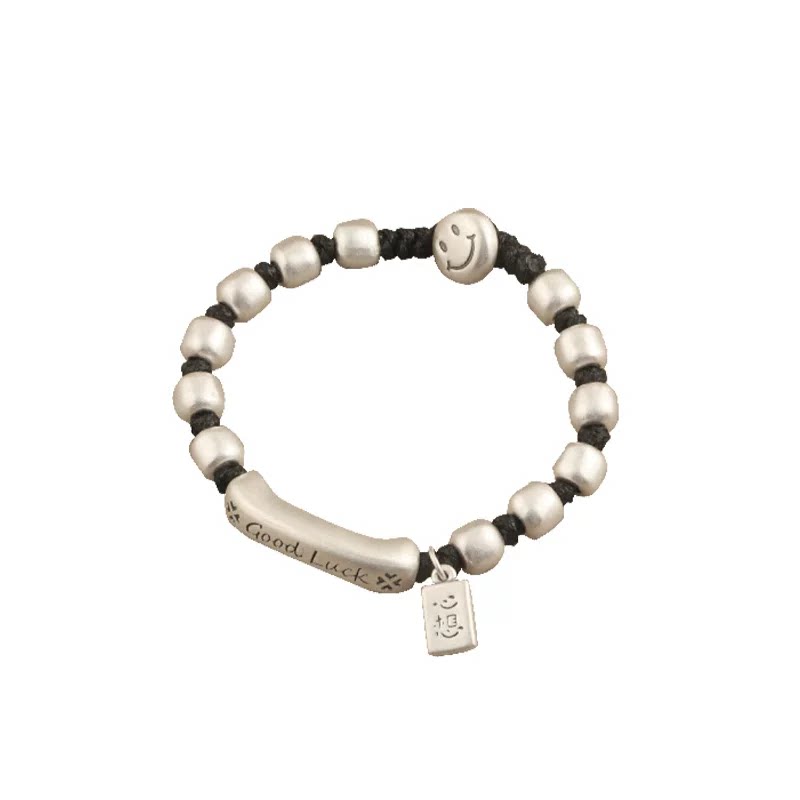 原创设计足银999Good luck字母弯管事成编织情侣手链闺蜜同款国风