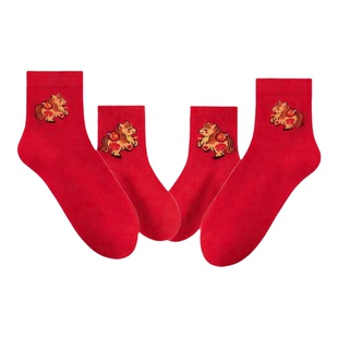 马年红色亲子袜子一家三四五口全家过年儿童男女2026新年生肖马袜
