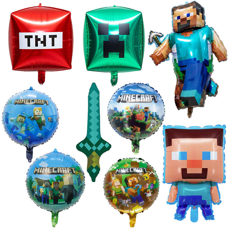 我的世界Minecraft拉旗气球蛋糕插牌像素游戏MC生日派对装饰用品