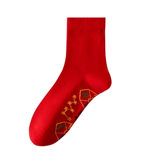 2026属马红袜子本命年脚踏七星本命年大红袜男女款秋冬保暖中筒袜