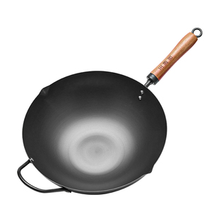 王源吉铁锅无涂层炒锅家用精铸铁燃气煤气灶适用老式不粘炒菜锅