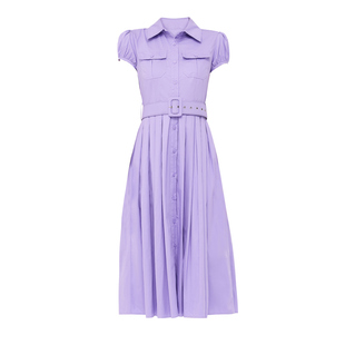 希区瑞普夏装新款短袖衬衣领过膝中长裙气质通勤连衣裙F1761