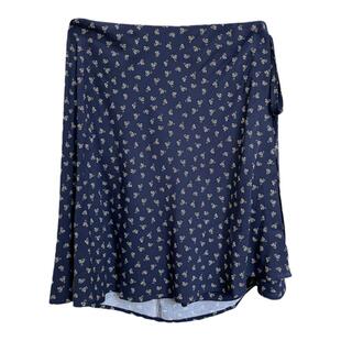 纯欲风深蓝色碎花短裙女bm一片式裹身裙棉打底垂感A字系带半身裙