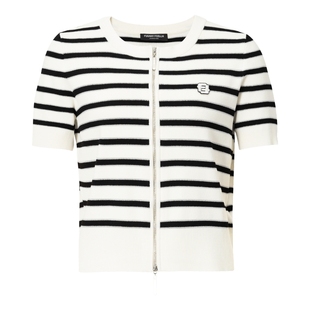 商场同款FF||仿佛夏季条纹针织衫女T恤短袖修身显瘦