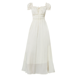 DPLAY2025年夏季新款白色连衣裙女法式气质流光纱裙子长裙小白裙