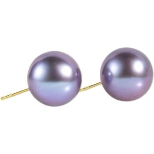 诸暨淡水爱迪生珍珠耳钉18K金正圆强光耳饰经典百搭简约礼物紫色